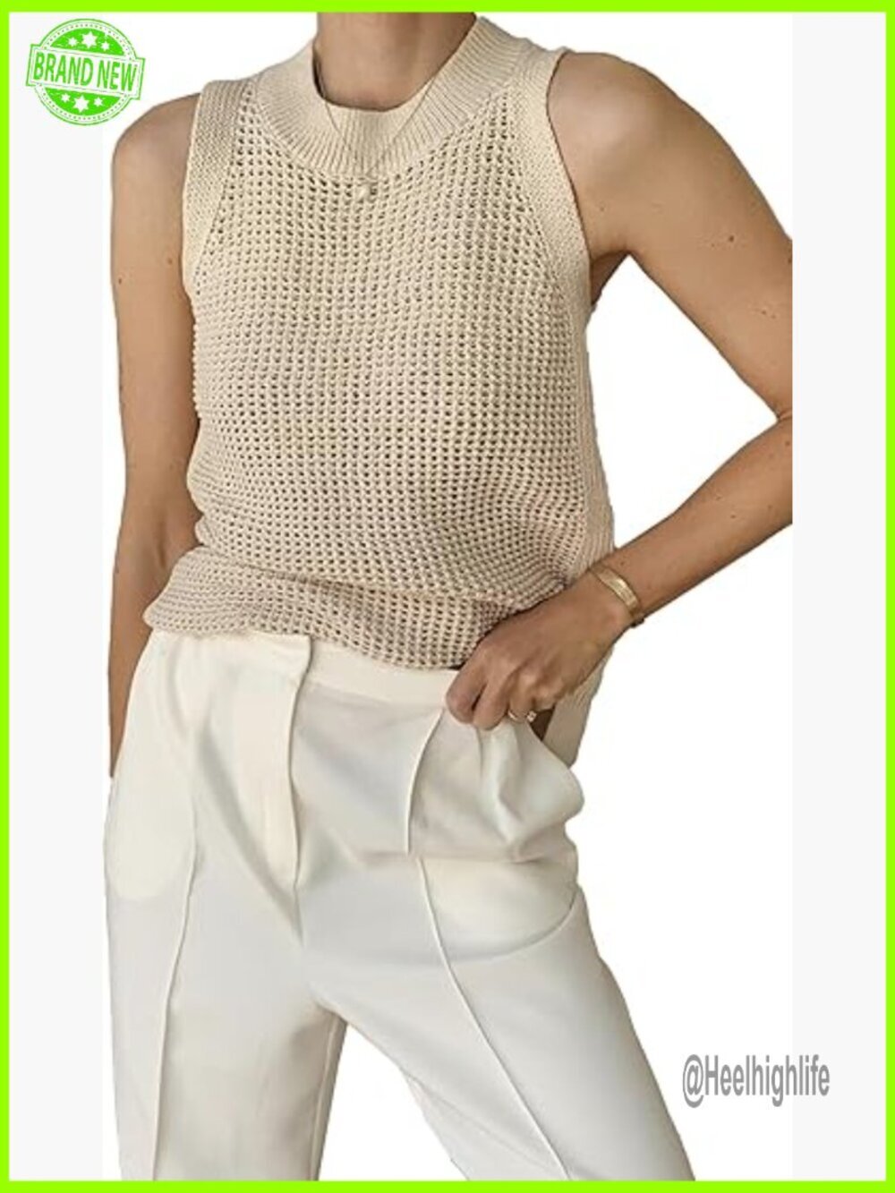 Sleeveless Crochet Knit Tank Top Hollow Out Design Lightweight Summer Top